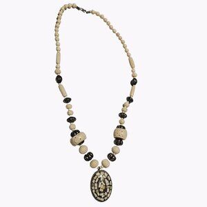 Tribal Beaded Pendent Necklace Mosaic Artisan Statement Chunky Fashion Jewelry